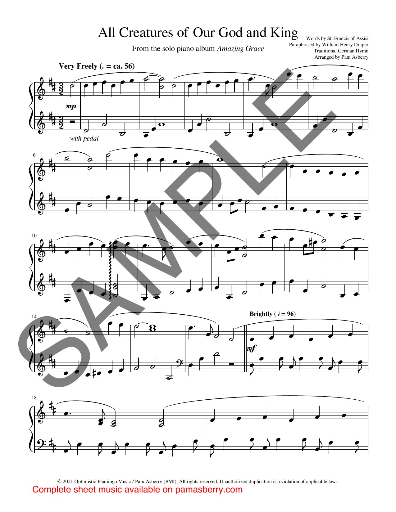 All Creatures of Our God and King – Downloadable Sheet Music sample page 1