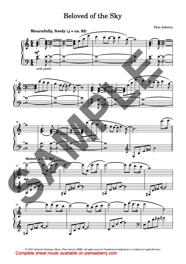 Beloved of the Sky – Downloadable Sheet Music sample page 1