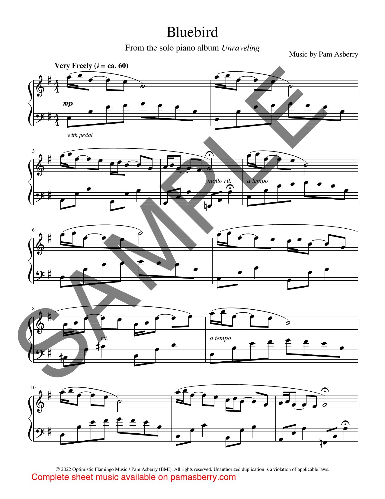 Bluebird – Downloadable Sheet Music sample page 1