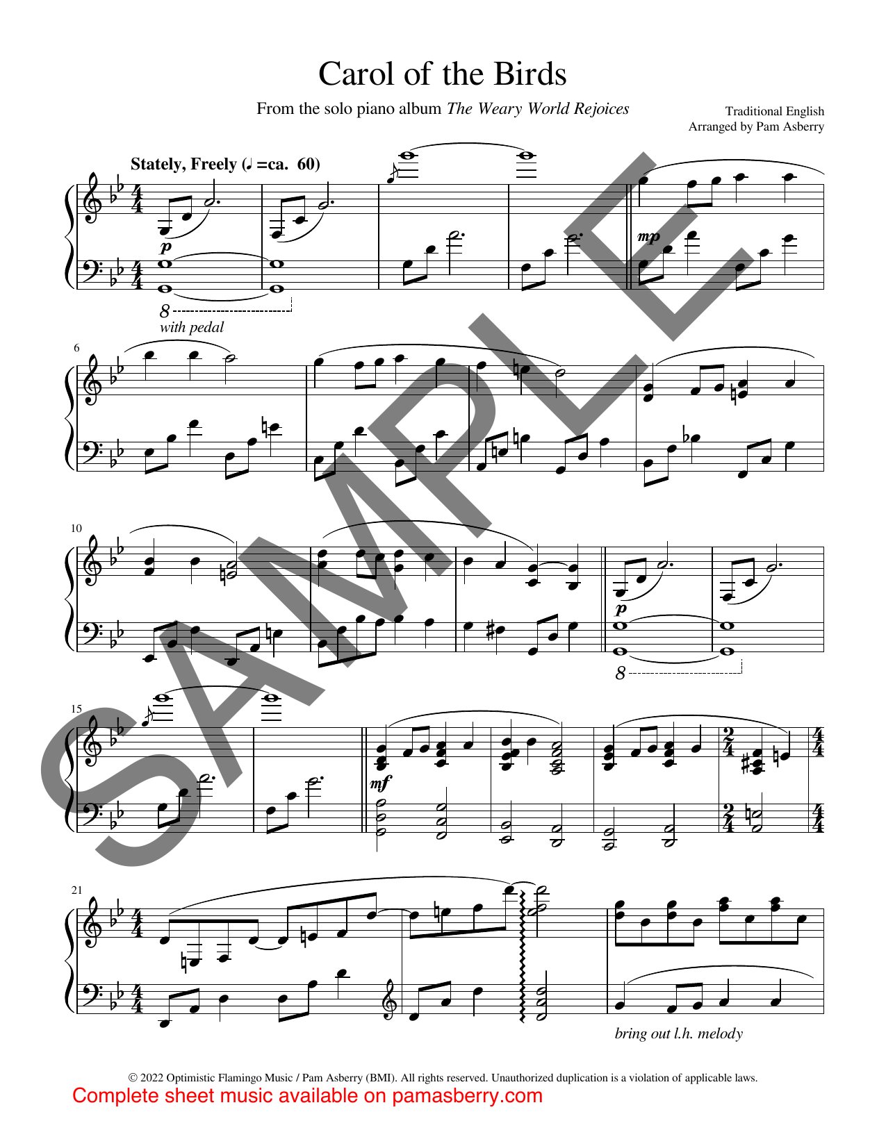Carol of the Birds – Downloadable Sheet Music sample page 1