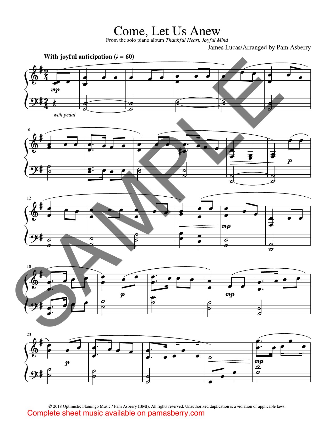 Come, Let Us Anew – Downloadable Sheet Music sample page 1