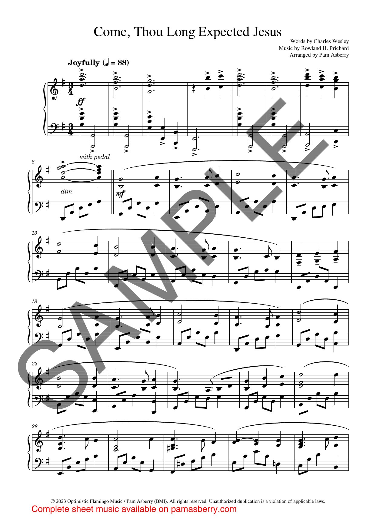 Come, Thou Long Expected Jesus (Downloadable) sample page 1