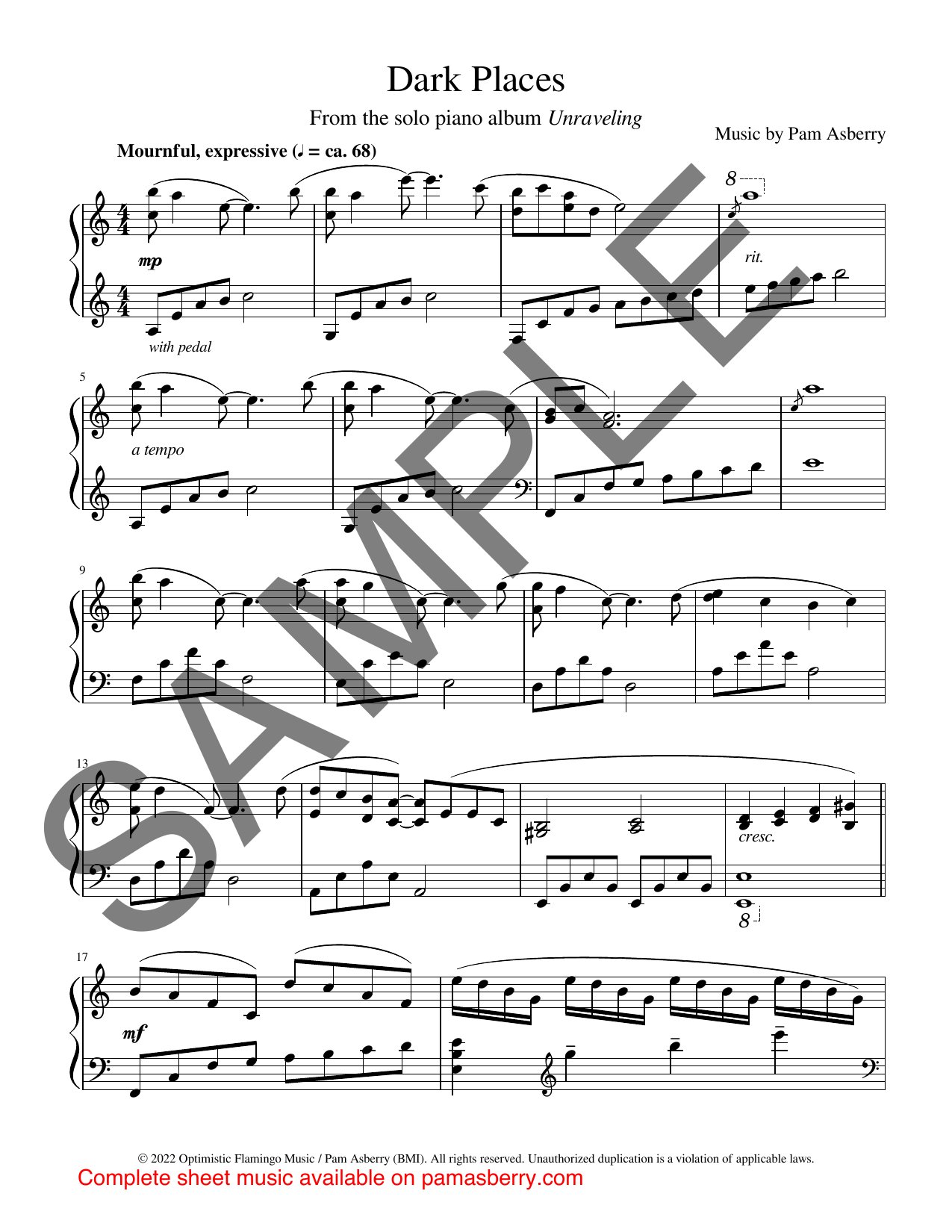 Dark Places – Downloadable Sheet Music sample page 1