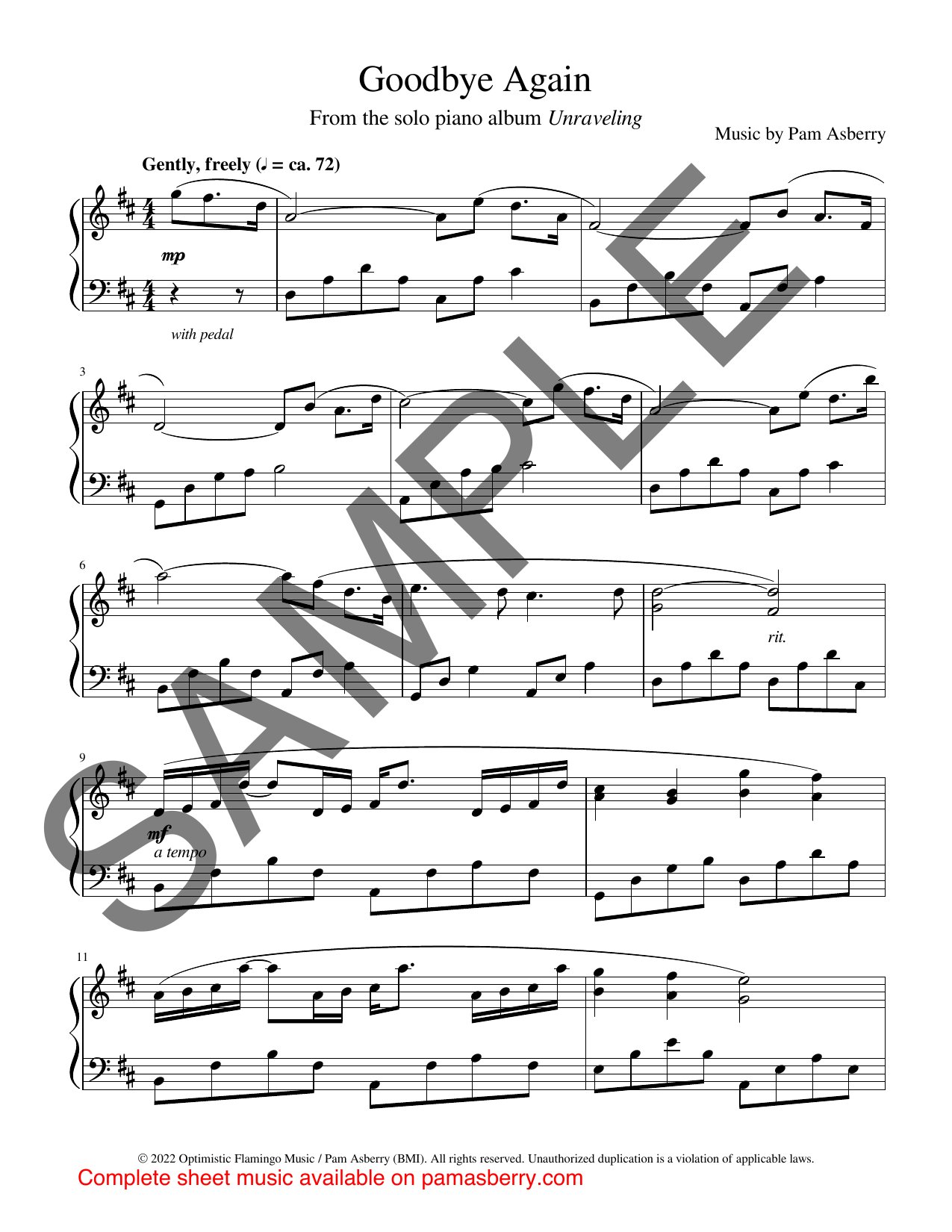 Goodbye Again – Downloadable Sheet Music sample page 1