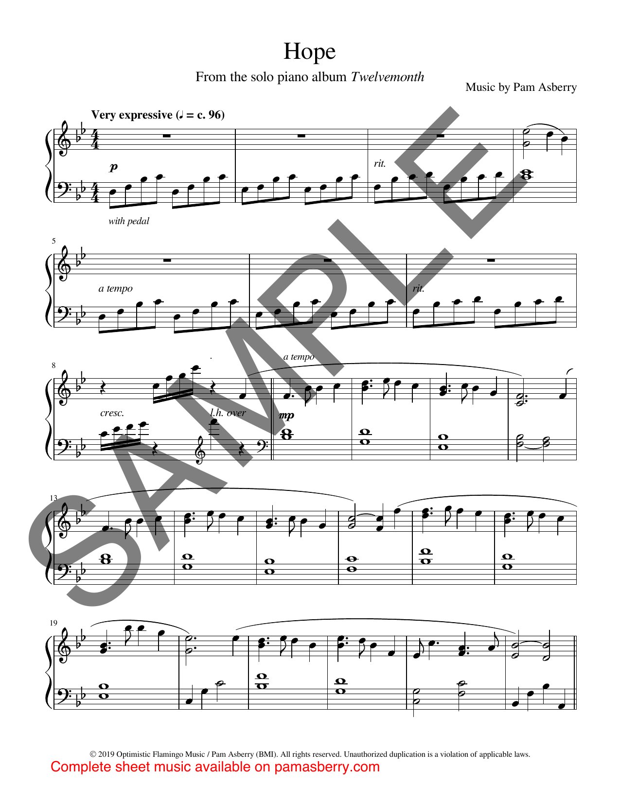 Hope – Downloadable Sheet Music sample page 1