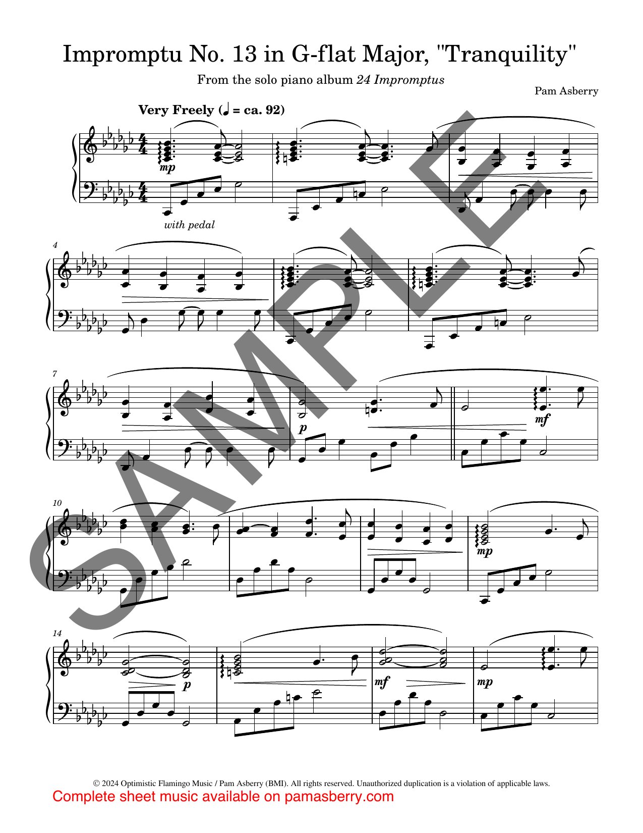 Impromptu No. 13 in G-flat Major, “Tranquility” – Downloadable Sheet Music sample page 1