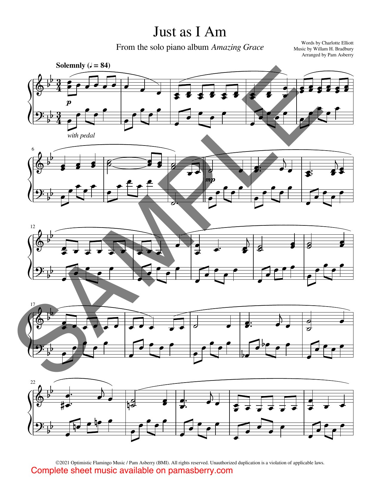 Just As I Am – Downloadable Sheet Music sample page 1