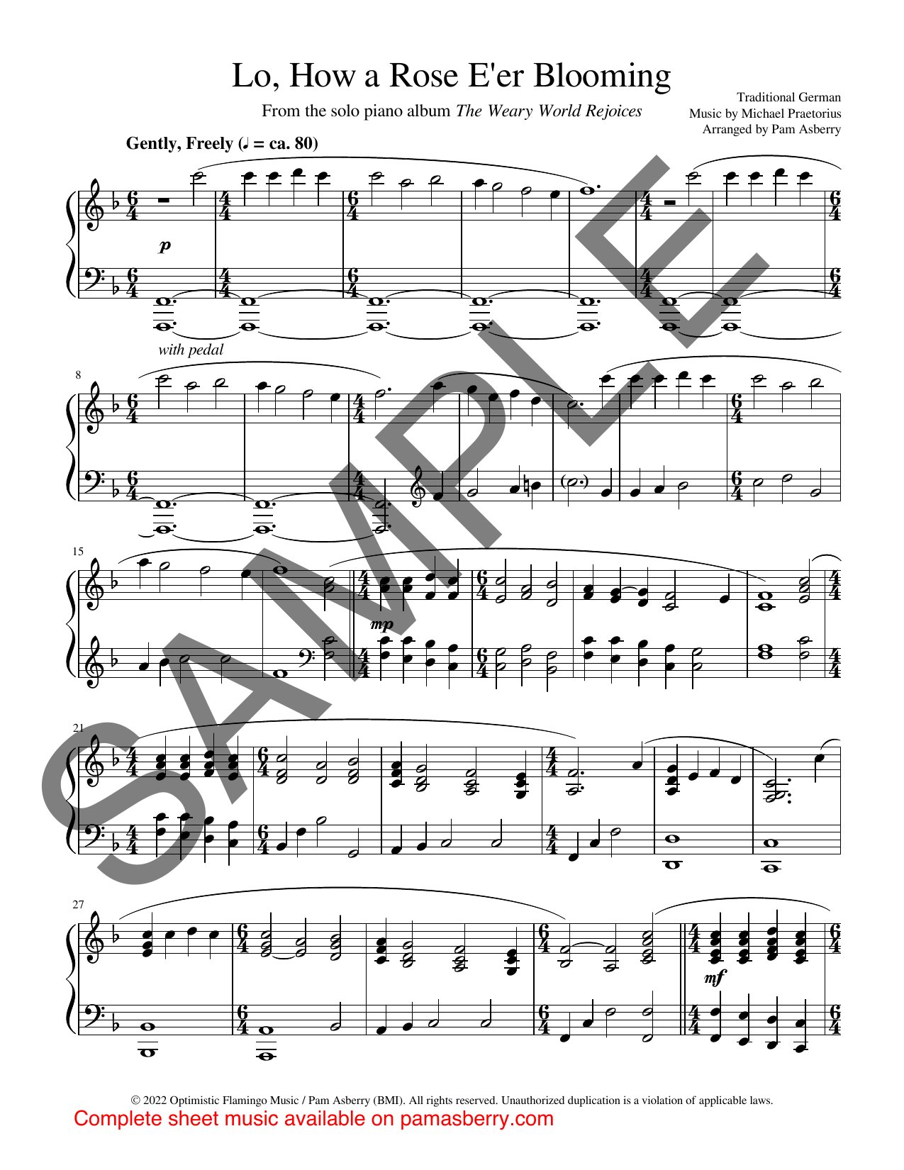 Lo, How a Rose E’er Blooming – Downloadable Sheet Music sample page 1