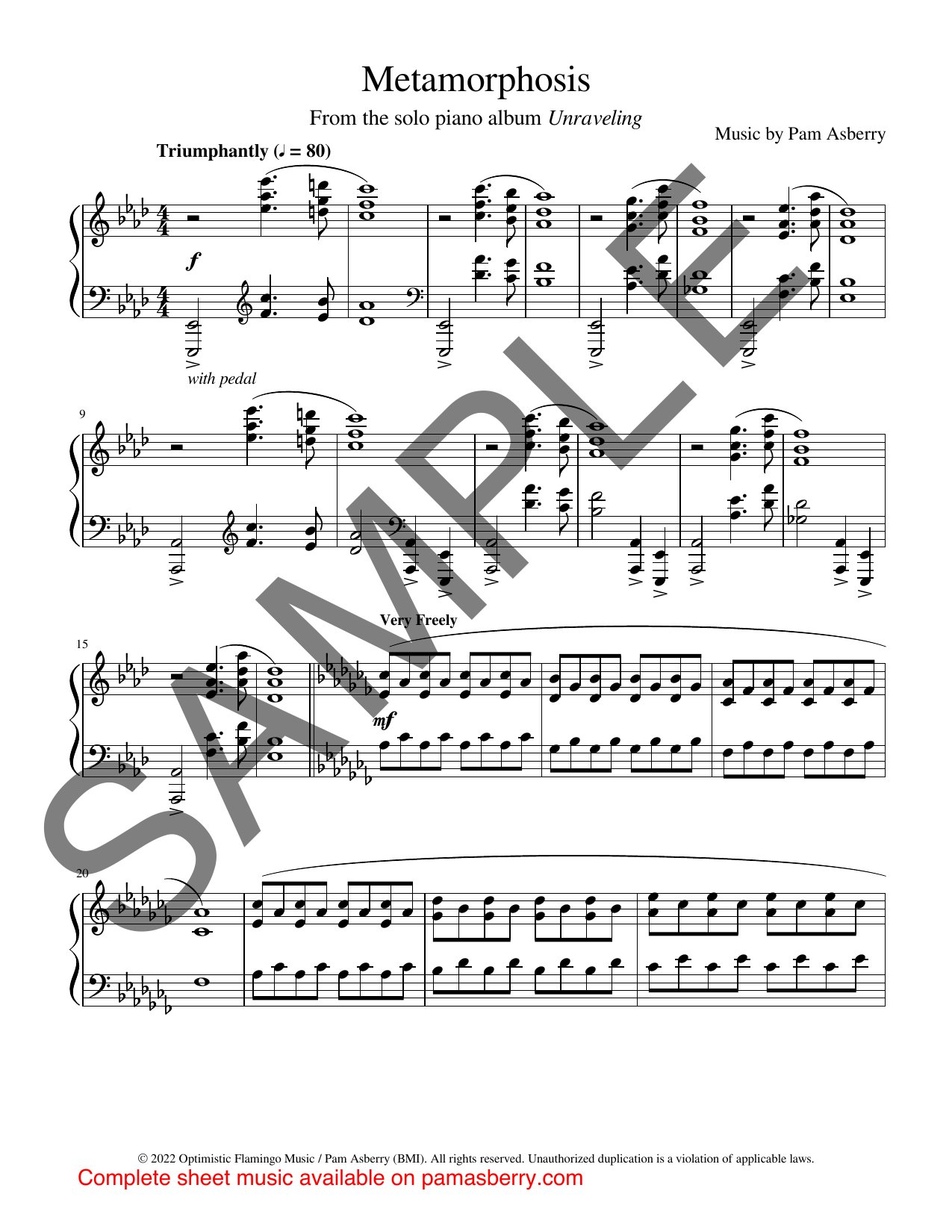 Metamorphosis – Downloadable Sheet Music sample page 1