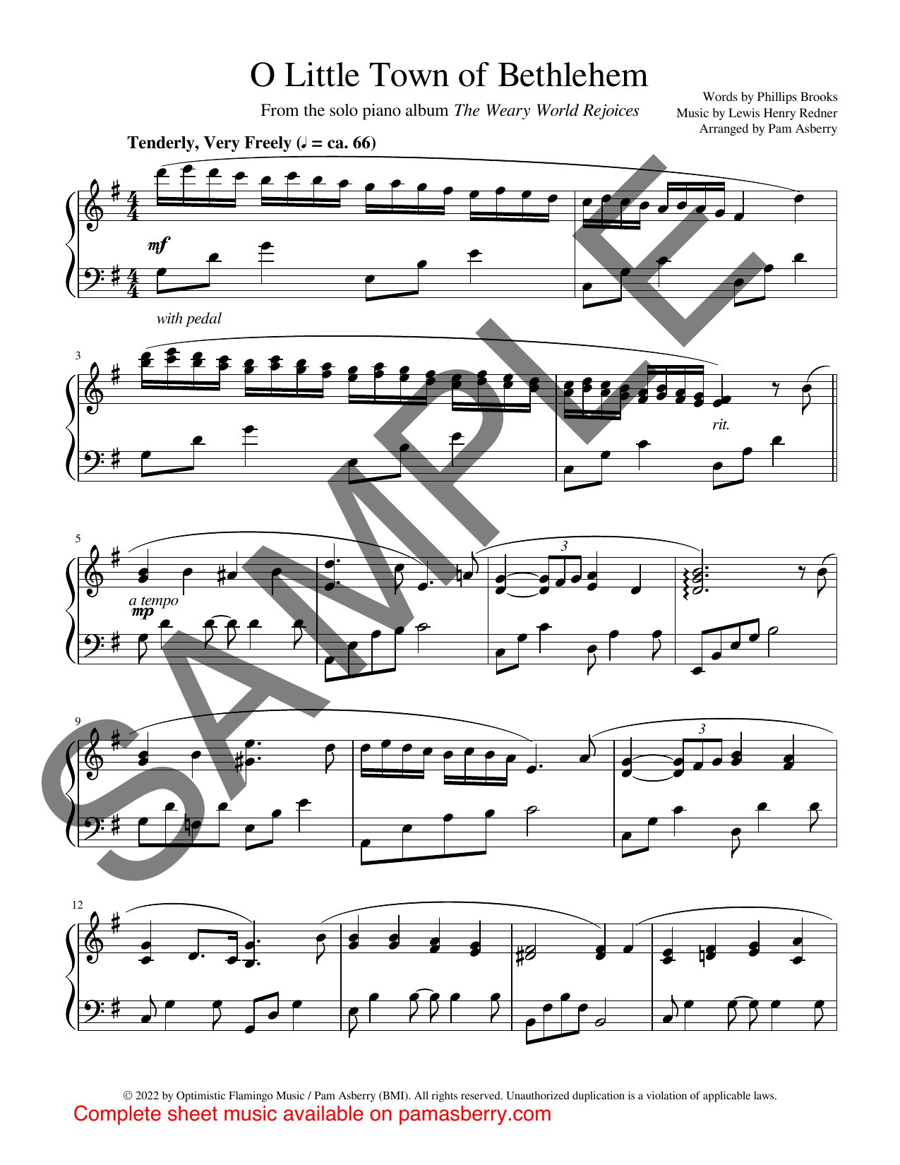 O Little Town of Bethlehem – Downloadable Sheet Music sample page 1