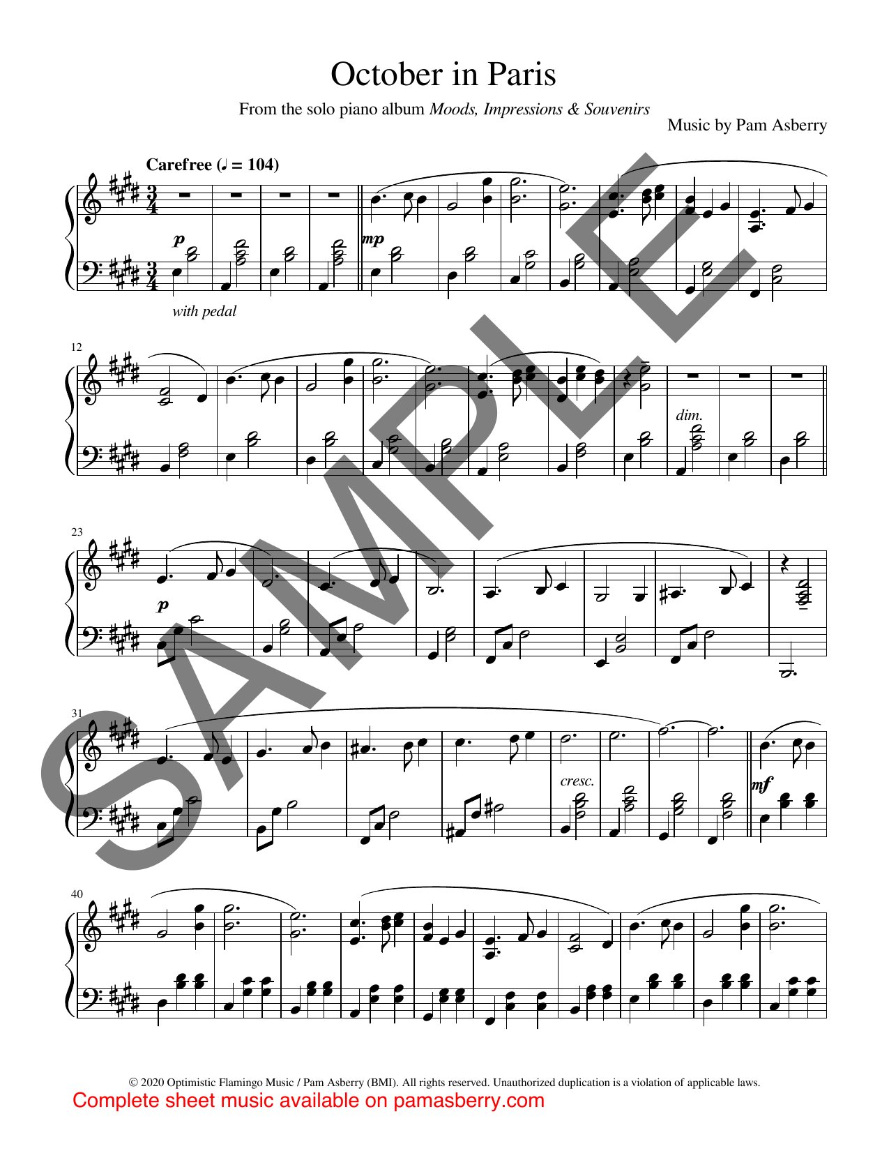 October in Paris – Downloadable Sheet Music sample page 1