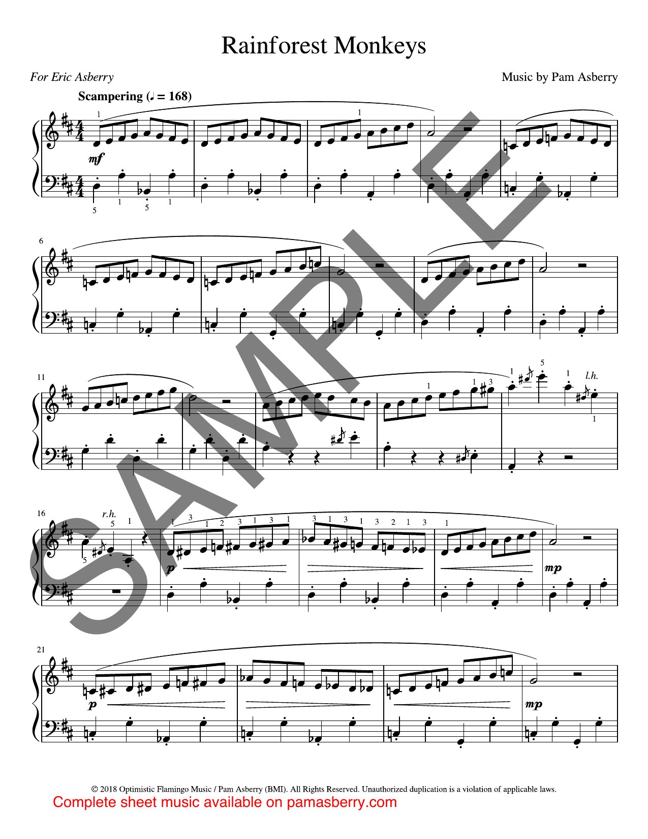 Rainforest Monkeys Sheet Music – Downloadable sample page 1