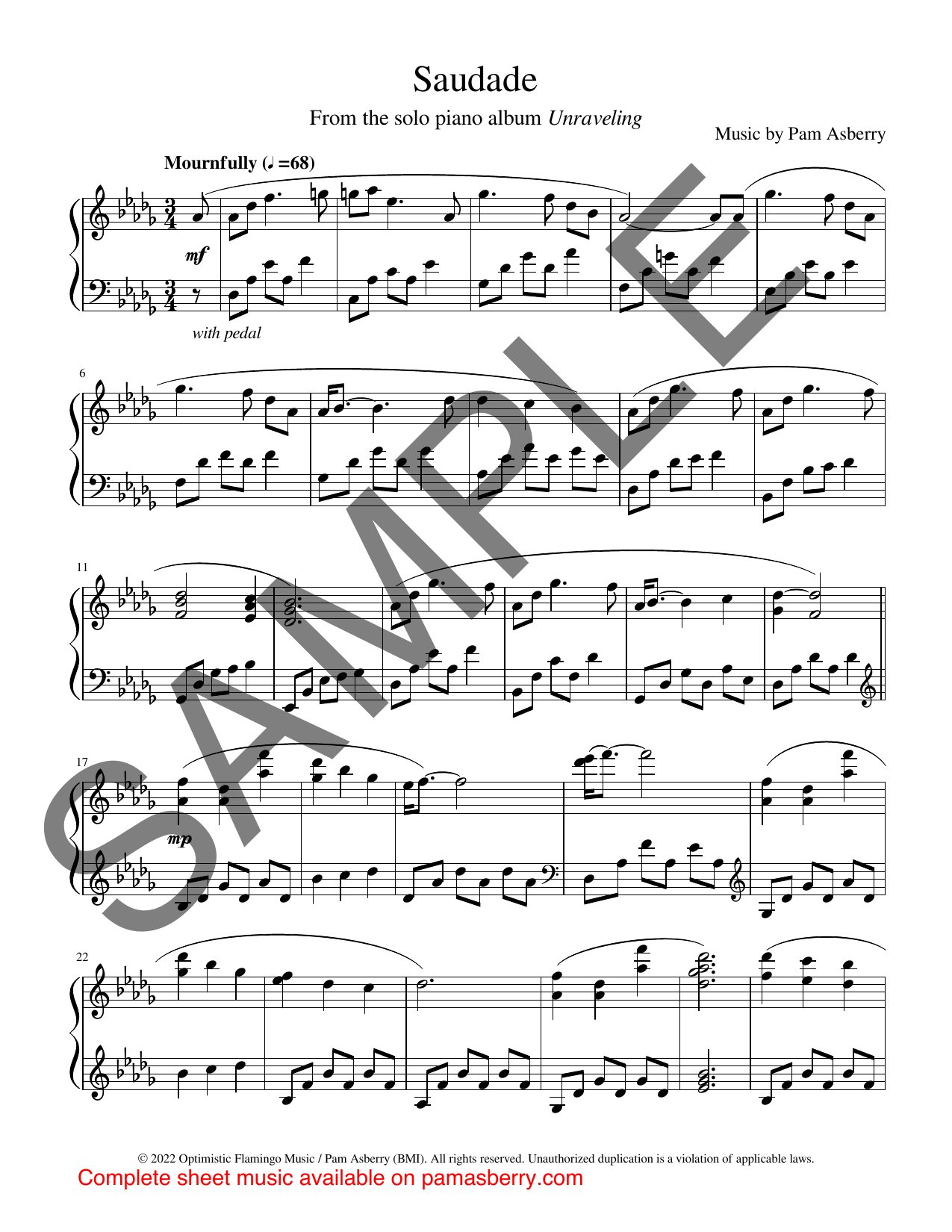 Saudade – Downloadable Sheet Music sample page 1