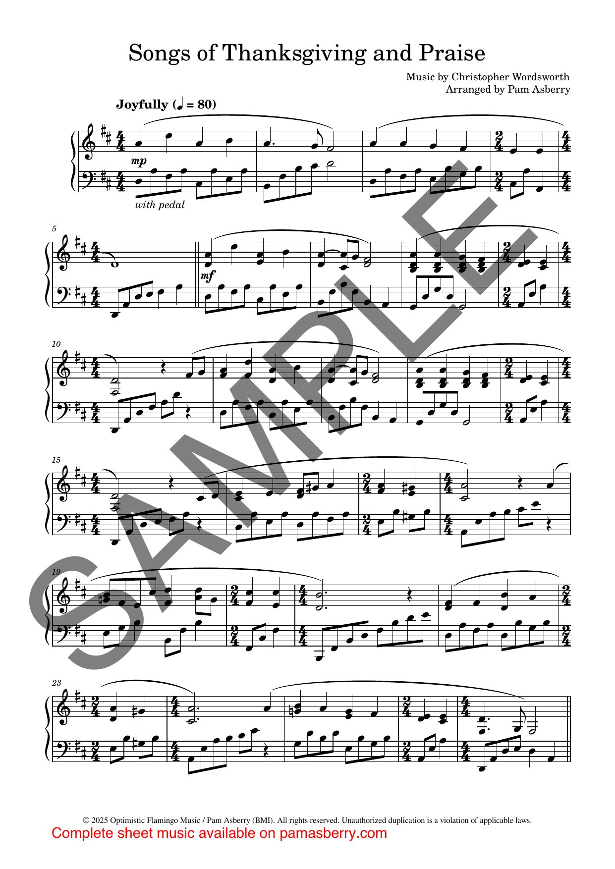 Songs of Thanksgiving and Praise – Downloadable Sheet Music sample page 1