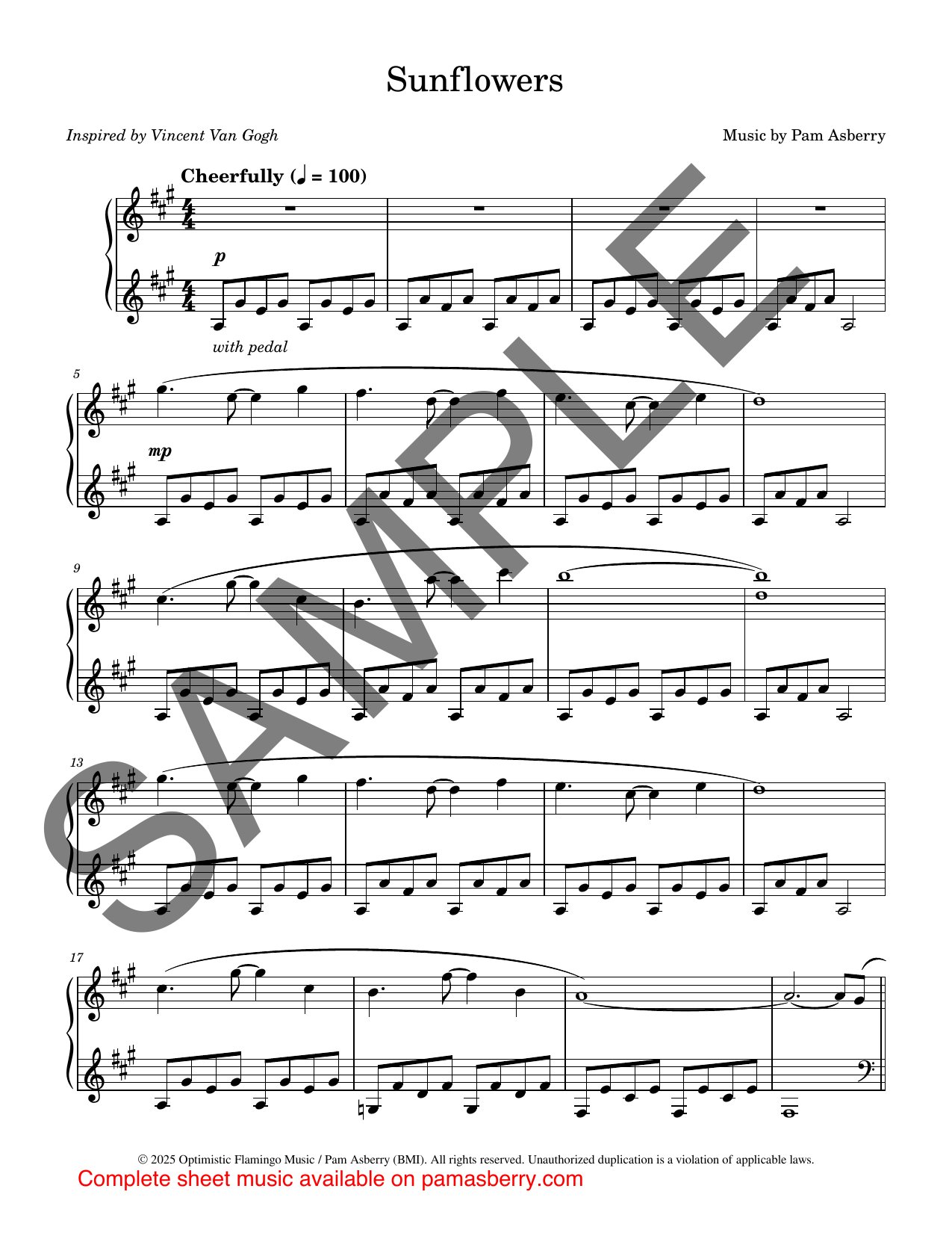 Sunflowers – Downloadable Sheet Music sample page 1