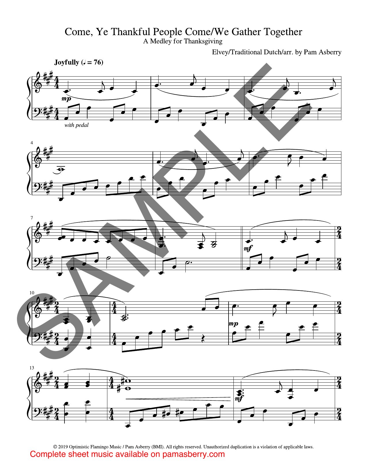 Thanksgiving Medley – Downloadable Sheet Music sample page 1