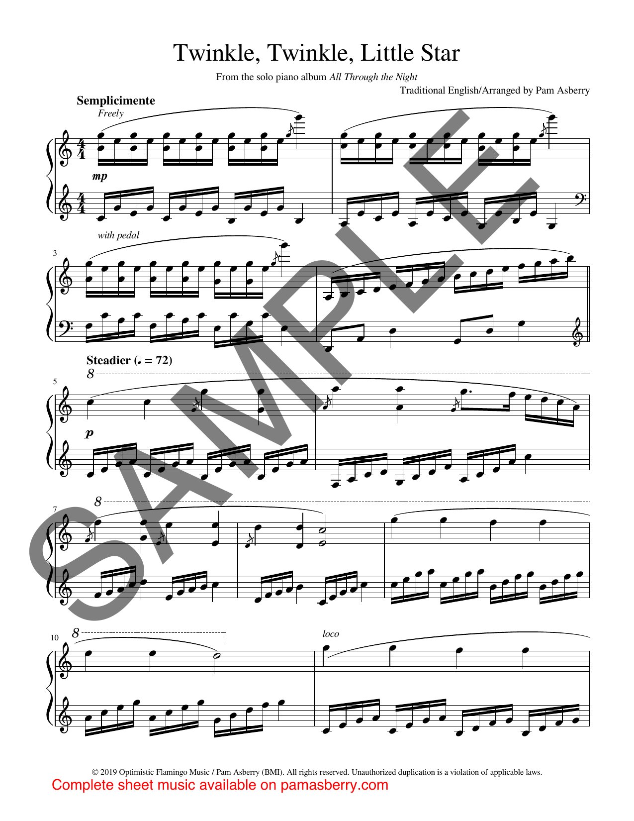 Twinkle, Twinkle Little Star – Downloadable Sheet Music sample page 1
