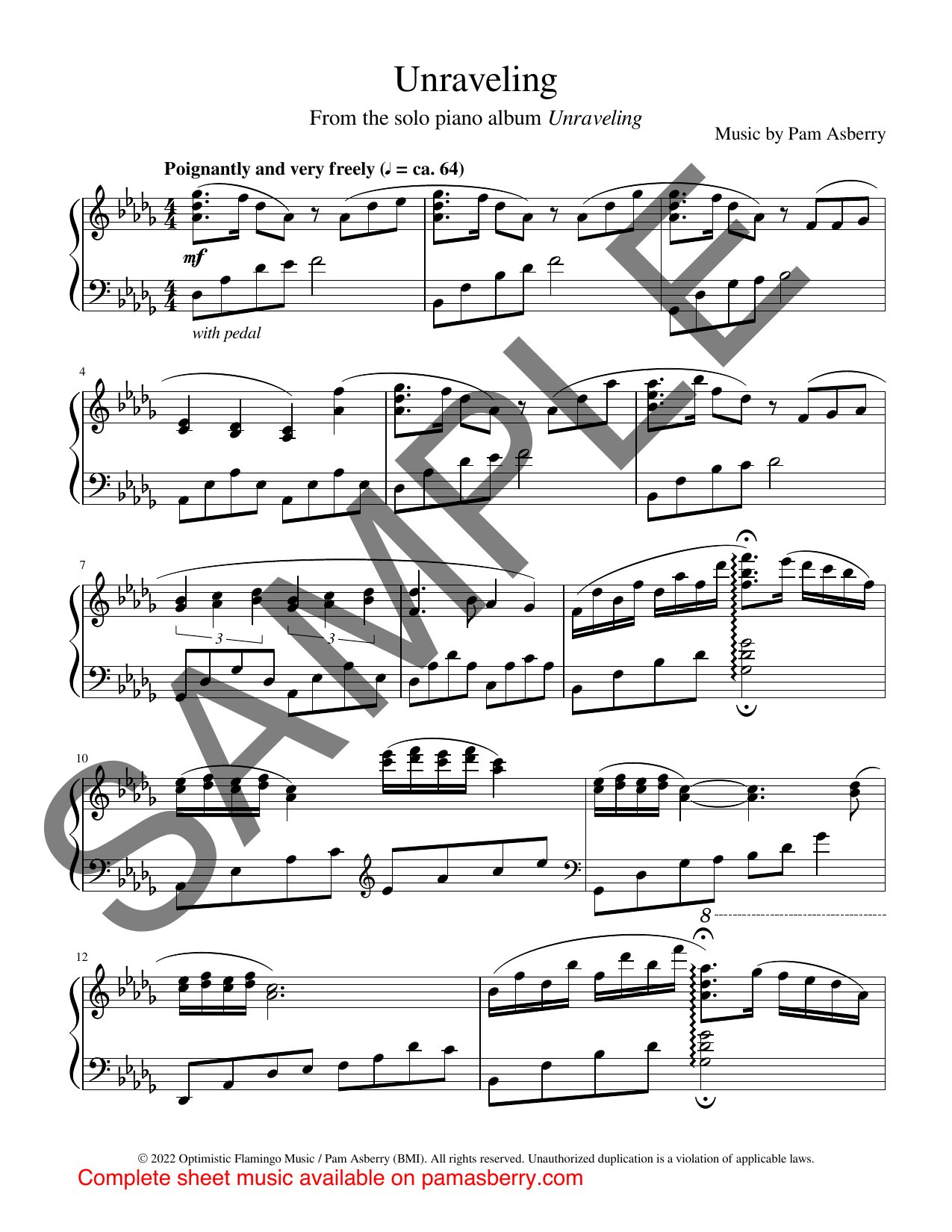 Unraveling – Downloadable Sheet Music sample page 1