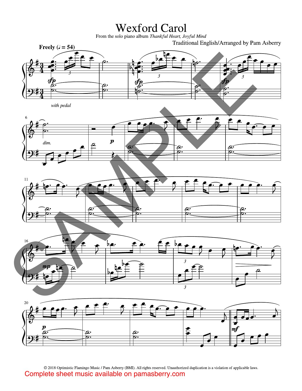 Wexford Carol – Downloadable Sheet Music sample page 1